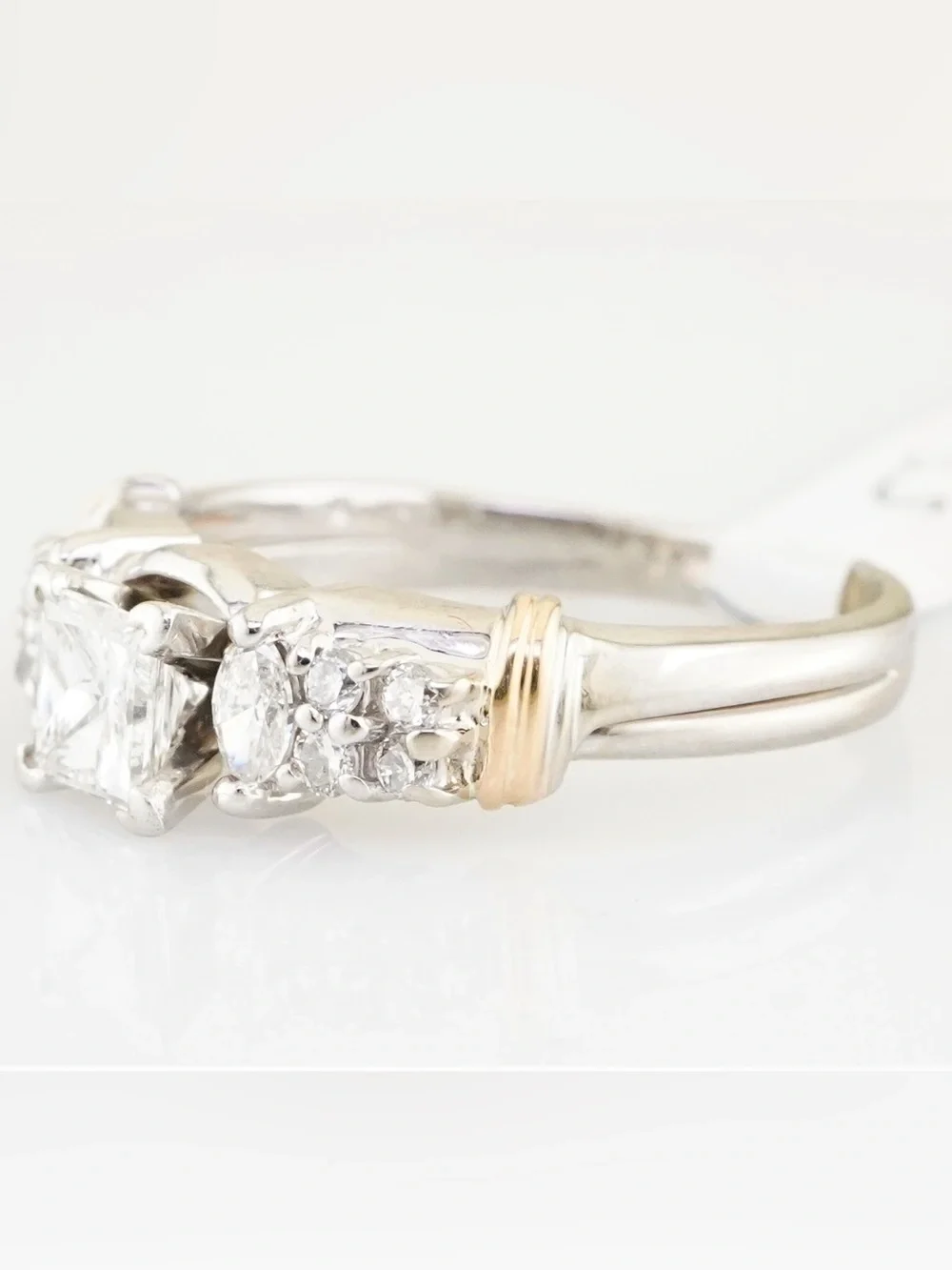 Solid 14k white and yellow gold natural diamond princess cut engagement ring